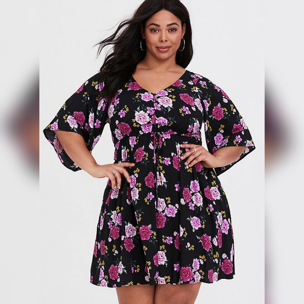 Torrid Black Floral Kimono Dress